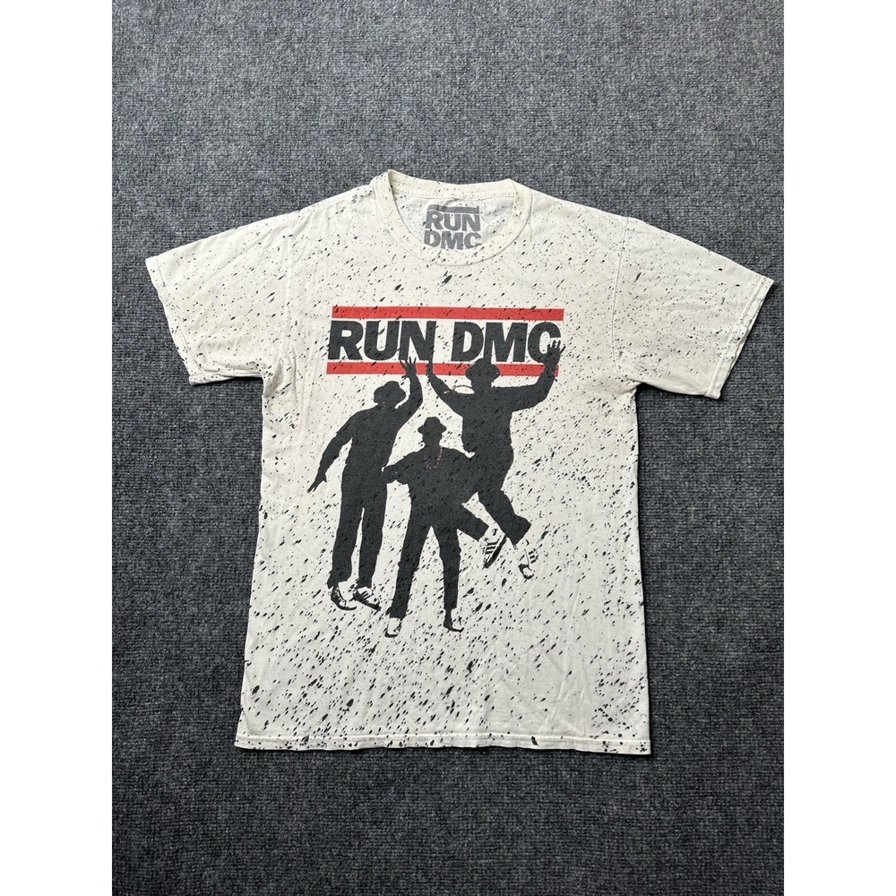 Womens Tee Run DMC Graphic Speckled Beige Black Hip Hop Style,‎ Size S